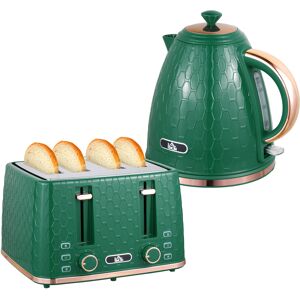 HOMCOM Kettle and Toaster Set, 1.7L 3000W Fast Boil Jug Kettle with 4 Slice Toaster with 7 Level Browning Controls & Crumb Tray, Green Aosom UK HOMCOM Kettle and Toaster Set, 1.7L 3000W Fast Boil Jug Kettle with 4 Slice Toaster with 7 Level Browning Controls & Crumb Tray, Green Aosom UK