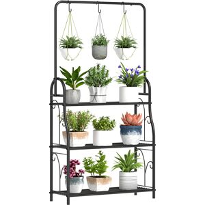 Outsunny 3 Tier Plant Stand with Hanging Rod and Hooks, Metal Plant Rack Shelf, Ladder Flower Pot for Indoor Outdoor Porch Balcony Living Room Bedroom, Black Outsunny 3 Tier Plant Stand with Hanging Rod and Hooks, Metal Plant Rack Shelf, Ladder Flower Pot for Indoor Outdoor Porch Balcony Living Room Bedroom, Black