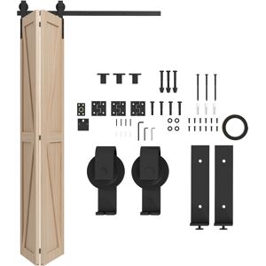 HOMCOM 4FT/122CM Bi-Folding Sliding Barn Door Hardware Track Kit, Heavy Duty Sliding Door Kit for 2 Doors with J Shape Hanger Aosom UK HOMCOM 4FT/122CM Bi-Folding Sliding Barn Door Hardware Track Kit, Heavy Duty Sliding Door Kit for 2 Doors with J Shape Hanger Aosom UK