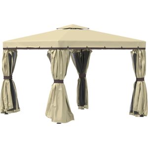 Outsunny 3 x 3m Outdoor Shelter, Patio Gazebo with 2 Tier Water Repellent Roof, Mosquito Netting and Curtains, Aluminium Frame, Beige Aosom UK Outsunny 3 x 3m Outdoor Shelter, Patio Gazebo with 2 Tier Water Repellent Roof, Mosquito Netting and Curtains, Aluminium Frame, Beige Aosom UK