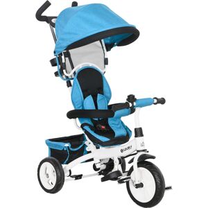 HOMCOM 4 in 1 Kids Trike Push Bike w/ Push Handle, Canopy, 5-point Safety Belt, Storage, Footrest, Brake, for 1-5 Years, Blue Aosom UK HOMCOM 4 in 1 Kids Trike Push Bike w/ Push Handle, Canopy, 5-point Safety Belt, Storage, Footrest, Brake, for 1-5 Years, Blue Aosom UK
