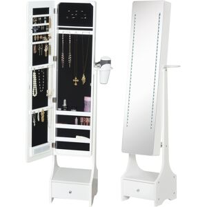 HOMCOM Jewellery Cabinet with Mirror, Freestanding Armoire LED Lights, Hooks, Drawer, Hairdryer Holder, Vanity Adjustable, White Aosom UK HOMCOM Jewellery Cabinet with Mirror, Freestanding Armoire LED Lights, Hooks, Drawer, Hairdryer Holder, Vanity Adjustable, White Aosom UK