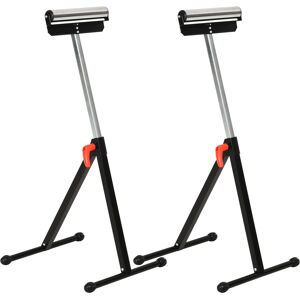 HOMCOM Set of 2 Folding Roller Stand, Material Support Pedestal with Ball Bearing Roller Height Adjustable Portable, Metal Construction, Black HOMCOM Set of 2 Folding Roller Stand, Material Support Pedestal with Ball Bearing Roller Height Adjustable Portable, Metal Construction, Black