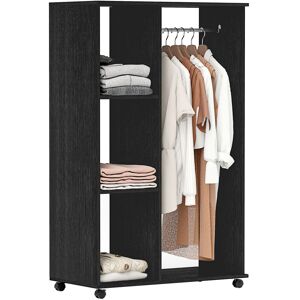 HOMCOM Mobile Open Wardrobe, Bedroom Clothes Storage with Hanging Rail and Shelves, on Wheels, Black Aosom UK HOMCOM Mobile Open Wardrobe, Bedroom Clothes Storage with Hanging Rail and Shelves, on Wheels, Black Aosom UK