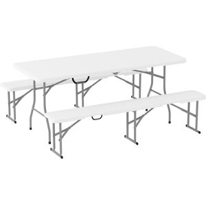 Outsunny 3 Piece 6ft Folding Picnic Table and Bench Set, Portable HDPE Camping Table and Chairs with Carrying Handles for Indoor Outdoor, Dining, Camping, Picnic, BBQ, Party, White Outsunny 3 Piece 6ft Folding Picnic Table and Bench Set, Portable HDPE Camping Table and Chairs with Carrying Handles for Indoor Outdoor, Dining, Camping, Picnic, BBQ, Party, White