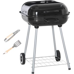 Outsunny Portable BBQ Charcoal Grill with 2 Wheels and Cooking Utensils, Smoker Grill with Lid for Outdoor Barbecues, Camping, Picnic, Courtyard Outsunny Portable BBQ Charcoal Grill with 2 Wheels and Cooking Utensils, Smoker Grill with Lid for Outdoor Barbecues, Camping, Picnic, Courtyard