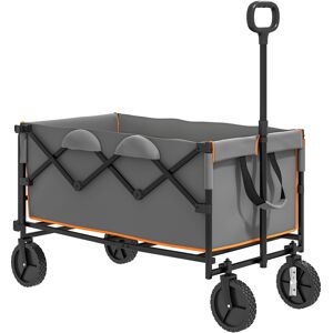 Outsunny 160L Festival Trolley on Wheels, Folding Camping Trolley Cart w/ Tailgate, 100kg Heavy Duty Garden Collapsible Folding Wagon w/Adjustable Handle, Carry Bag for Beach Picnic, Grey and Orange Outsunny 160L Festival Trolley on Wheels, Folding Camping Trolley Cart w/ Tailgate, 100kg Heavy Duty Garden Collapsible Folding Wagon w/Adjustable Handle, Carry Bag for Beach Picnic, Grey and Orange