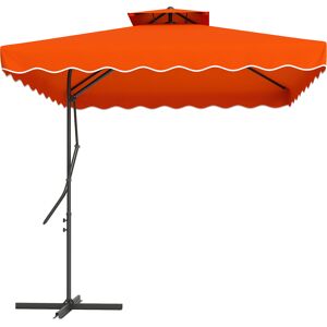 Outsunny 2.5m Cantilever Parasol with Easy Lever, Square Double Top Garden Parasol Umbrella with Ruffles and Cross Base, Overhanging Outdoor Sun Shades, Orange Outsunny 2.5m Cantilever Parasol with Easy Lever, Square Double Top Garden Parasol Umbrella with Ruffles and Cross Base, Overhanging Outdoor Sun Shades, Orange