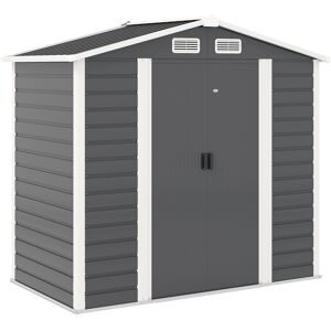 Outsunny 7 x 4ft Metal Garden Shed, Galvanised Steel Shed with Double Lockable Doors, Vents and Gloves, Outdoor Tool Storage Shed for Garden, Patio, Dark Grey Outsunny 7 x 4ft Metal Garden Shed, Galvanised Steel Shed with Double Lockable Doors, Vents and Gloves, Outdoor Tool Storage Shed for Garden, Patio, Dark Grey
