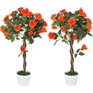 Outsunny Set of 2 Artificial Plants White Rose Floral in Pot, Fake Plants for Home Indoor Outdoor Decor, 90cm, Orange Outsunny Set of 2 Artificial Plants White Rose Floral in Pot, Fake Plants for Home Indoor Outdoor Decor, 90cm, Orange