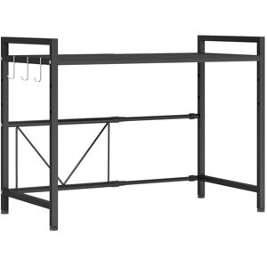 HOMCOM Expandable Microwave Oven Rack with 3 Hooks - Black HOMCOM Expandable Microwave Oven Rack with 3 Hooks - Black