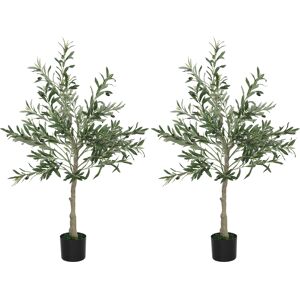 HOMCOM Set of 2 4ft/ 120cm Decorative Artificial Plant, Silk Olive Tree with 450 Leaves and 20 Olive Fruits in Pot, Fake Plant for Home, Office, Living Room, Indoor Decor HOMCOM Set of 2 4ft/ 120cm Decorative Artificial Plant, Silk Olive Tree with 450 Leaves and 20 Olive Fruits in Pot, Fake Plant for Home, Office, Living Room, Indoor Decor