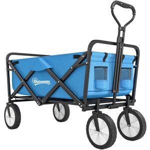 Outsunny Folding Garden Trolley Cart, Cargo Wagon Trailer for Beach & Outdoor Use, with Telescopic Handle, Blue Aosom UK Outsunny Folding Garden Trolley Cart, Cargo Wagon Trailer for Beach & Outdoor Use, with Telescopic Handle, Blue Aosom UK