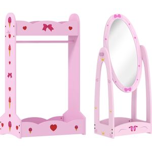 AIYAPLAY Kids Clothes Rail, Kids Dressing Mirror with 360° Rotating, 2 Piece Kids Furniture Set with Storage Shelves, Pink AIYAPLAY Kids Clothes Rail, Kids Dressing Mirror with 360° Rotating, 2 Piece Kids Furniture Set with Storage Shelves, Pink