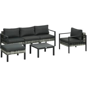 Outsunny 6 Pieces Patio Furniture Set with Sofa, Armchair, Stool, Metal Table, Cushions, for Outdoor, Charcoal Grey Outsunny 6 Pieces Patio Furniture Set with Sofa, Armchair, Stool, Metal Table, Cushions, for Outdoor, Charcoal Grey