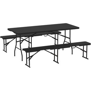 Outsunny Folding Picnic Table and Bench Set, Rattan Effect Portable Camping Table and Chairs with Carrying Handles for Indoor Outdoor, Dining, Camping, Picnic, BBQ, Party, Black Outsunny Folding Picnic Table and Bench Set, Rattan Effect Portable Camping Table and Chairs with Carrying Handles for Indoor Outdoor, Dining, Camping, Picnic, BBQ, Party, Black
