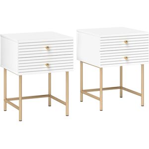 HOMCOM Set of Two Elegant Bedside Tables - White/Gold-Tone HOMCOM Set of Two Elegant Bedside Tables - White/Gold-Tone