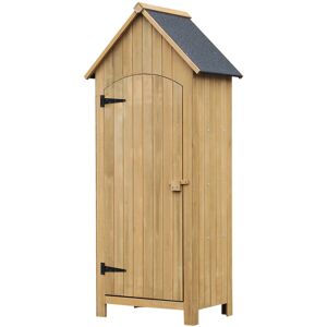 Outsunny Small Shed, Wooden Garden Storage Shed with 3 Shelves, Outdoor Tool Storage Cabinet with Tilt Roof and Lockable Door, 77.5 x 54.2 x 179.5 cm, Natural Outsunny Small Shed, Wooden Garden Storage Shed with 3 Shelves, Outdoor Tool Storage Cabinet with Tilt Roof and Lockable Door, 77.5 x 54.2 x 179.5 cm, Natural