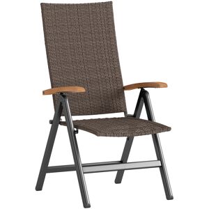 Outsunny Outdoor Folding Rattan Chair with Armrests, High Backrest, for Garden, Camping, Balcony, Porch - Brown Outsunny Outdoor Folding Rattan Chair with Armrests, High Backrest, for Garden, Camping, Balcony, Porch - Brown