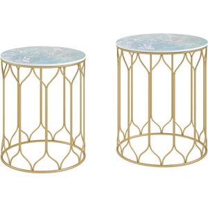 Outsunny Garden Side Table Set of 2, Nesting Tables with Ceramic Tile Top, Small Garden Tables with Metal Frame for Patio, Balcony, Multicoloured Outsunny Garden Side Table Set of 2, Nesting Tables with Ceramic Tile Top, Small Garden Tables with Metal Frame for Patio, Balcony, Multicoloured