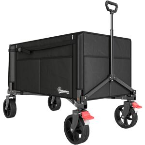 Outsunny Folding Trolley on Wheels, 150L Collapsible Wagon Festival Trolley Cart with Openable Sides, Adjustable Handle and Brakes for Shopping Camping Beach and Garden, Black Outsunny Folding Trolley on Wheels, 150L Collapsible Wagon Festival Trolley Cart with Openable Sides, Adjustable Handle and Brakes for Shopping Camping Beach and Garden, Black