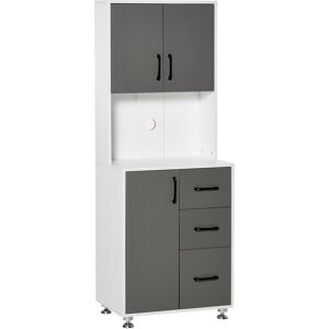 HOMCOM Modern Kitchen Cupboard with Storage Cabinets, 3 Drawers and Open Countertop for Living Room, Grey HOMCOM Modern Kitchen Cupboard with Storage Cabinets, 3 Drawers and Open Countertop for Living Room, Grey