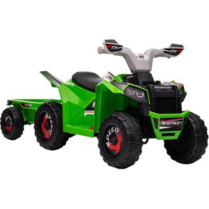HOMCOM 6V Quad Bike with Back Trailer, Wear-Resistant Wheels, for Ages 18-36 Months, Green Aosom UK HOMCOM 6V Quad Bike with Back Trailer, Wear-Resistant Wheels, for Ages 18-36 Months, Green Aosom UK