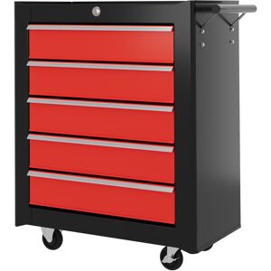 HOMCOM 5-Drawer Tool Chest with Wheels, Steel Lockable Tool Storage Cabinet with Handle, 2 Keys for Garage, Workshop, Red HOMCOM 5-Drawer Tool Chest with Wheels, Steel Lockable Tool Storage Cabinet with Handle, 2 Keys for Garage, Workshop, Red