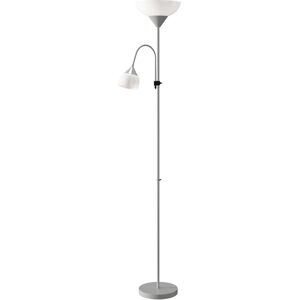 HOMCOM LED Floor Lamp for Living Room, 180cm Tall Standing Lamp, Mother and Child Uplighter with Adjustable Gooseneck, 3000K/4500K/6500K Colour Temperatures, Silver Tone HOMCOM LED Floor Lamp for Living Room, 180cm Tall Standing Lamp, Mother and Child Uplighter with Adjustable Gooseneck, 3000K/4500K/6500K Colour Temperatures, Silver Tone