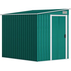 Outsunny 7 x 5ft Galvanised Metal Shed, with Sliding Door - Green Outsunny 7 x 5ft Galvanised Metal Shed, with Sliding Door - Green