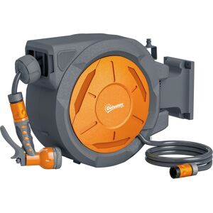 Outsunny Retractable Hose Reel Wall Mounted, 30+2m Garden Hose Pipe Reel with Lock, Auto Rewind, 7 in 1 Spray Nozzle, Includes Wall Fixings, 180° Swivel, Outdoor Watering, Orange Outsunny Retractable Hose Reel Wall Mounted, 30+2m Garden Hose Pipe Reel with Lock, Auto Rewind, 7 in 1 Spray Nozzle, Includes Wall Fixings, 180° Swivel, Outdoor Watering, Orange