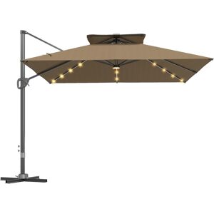 Outsunny 3.5x3 m Garden Cantilever Parasol with Solar LED Lights and Centre Light, Aluminium Large Square Patio Umbrella, UPF50+ Hanging Sun Shade with Cross Base, Crank Handle and Tilt, Khaki Outsunny 3.5x3 m Garden Cantilever Parasol with Solar LED Lights and Centre Light, Aluminium Large Square Patio Umbrella, UPF50+ Hanging Sun Shade with Cross Base, Crank Handle and Tilt, Khaki