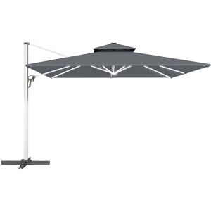 Outsunny 3(m) Garden Cantilever Parasol with Solar LED Lights, Cross Base, 360° Rotation, Crank Handle and Tilt, Grey Outsunny 3(m) Garden Cantilever Parasol with Solar LED Lights, Cross Base, 360° Rotation, Crank Handle and Tilt, Grey