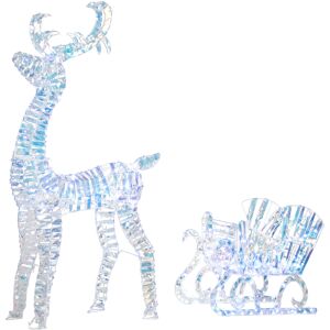 Outsunny Lighted Christmas Reindeer with Sleigh, Outdoor Yard Reindeer with 170 Warm White LED Lights, Holiday Decor with Stakes, Waterproof, Silver Outsunny Lighted Christmas Reindeer with Sleigh, Outdoor Yard Reindeer with 170 Warm White LED Lights, Holiday Decor with Stakes, Waterproof, Silver