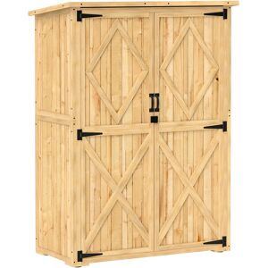 Outsunny Wooden Garden Storage Shed, Tool Storage Cabinet with Asphalt Roof and 2 Shelves for Garden Tools, Equipment, Outdoor Tool Shed with Double Doors, Natural Outsunny Wooden Garden Storage Shed, Tool Storage Cabinet with Asphalt Roof and 2 Shelves for Garden Tools, Equipment, Outdoor Tool Shed with Double Doors, Natural