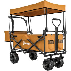 Outsunny Folding Trolley Cart Storage Wagon Beach Trailer 4 Wheels with Handle Overhead Canopy Cart Push Pull For Shopping Camping, Orange Outsunny Folding Trolley Cart Storage Wagon Beach Trailer 4 Wheels with Handle Overhead Canopy Cart Push Pull For Shopping Camping, Orange