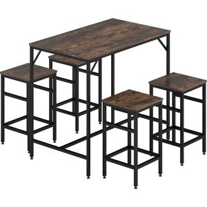 HOMCOM Industrial Rectangular Bar Table and Stools with 4 Stools, Dining Table and Chairs Set for Dining Room, Bar Table Set, Dinette Aosom UK HOMCOM Industrial Rectangular Bar Table and Stools with 4 Stools, Dining Table and Chairs Set for Dining Room, Bar Table Set, Dinette Aosom UK