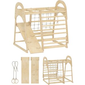 AIYAPLAY 6 in 1 Kids Climbing Frame with Slide, Monkey Bars, Gymnastics Rings, Ladder, Climbing Net, for 3-6 Years, Natural Tone AIYAPLAY 6 in 1 Kids Climbing Frame with Slide, Monkey Bars, Gymnastics Rings, Ladder, Climbing Net, for 3-6 Years, Natural Tone