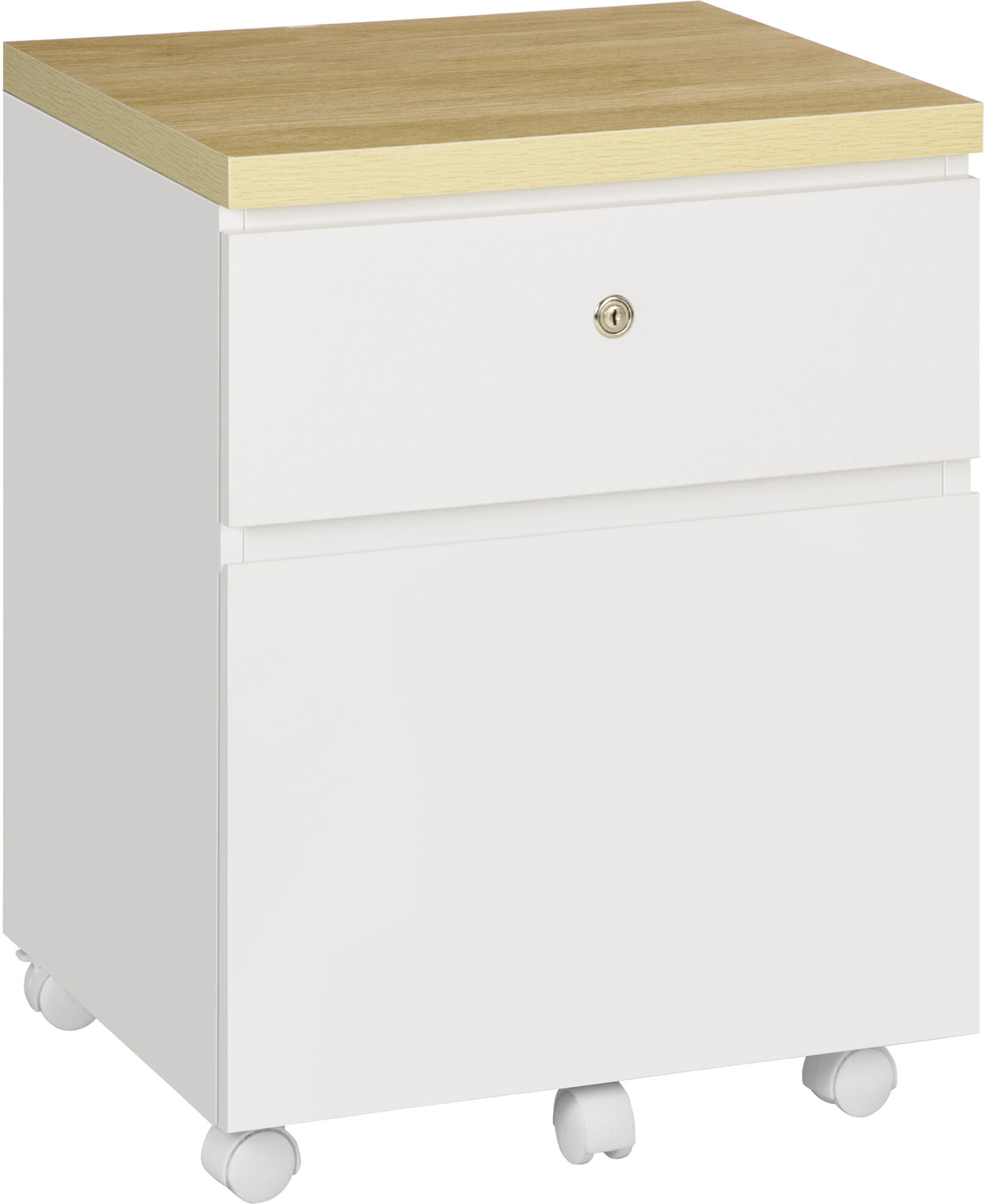 Vinsetto 2-Drawer Filing Cabinet with Lock, Mobile File Cabinet with Hanging Bars for A4 Size and Wheels, Home Office Study, White Aosom UK