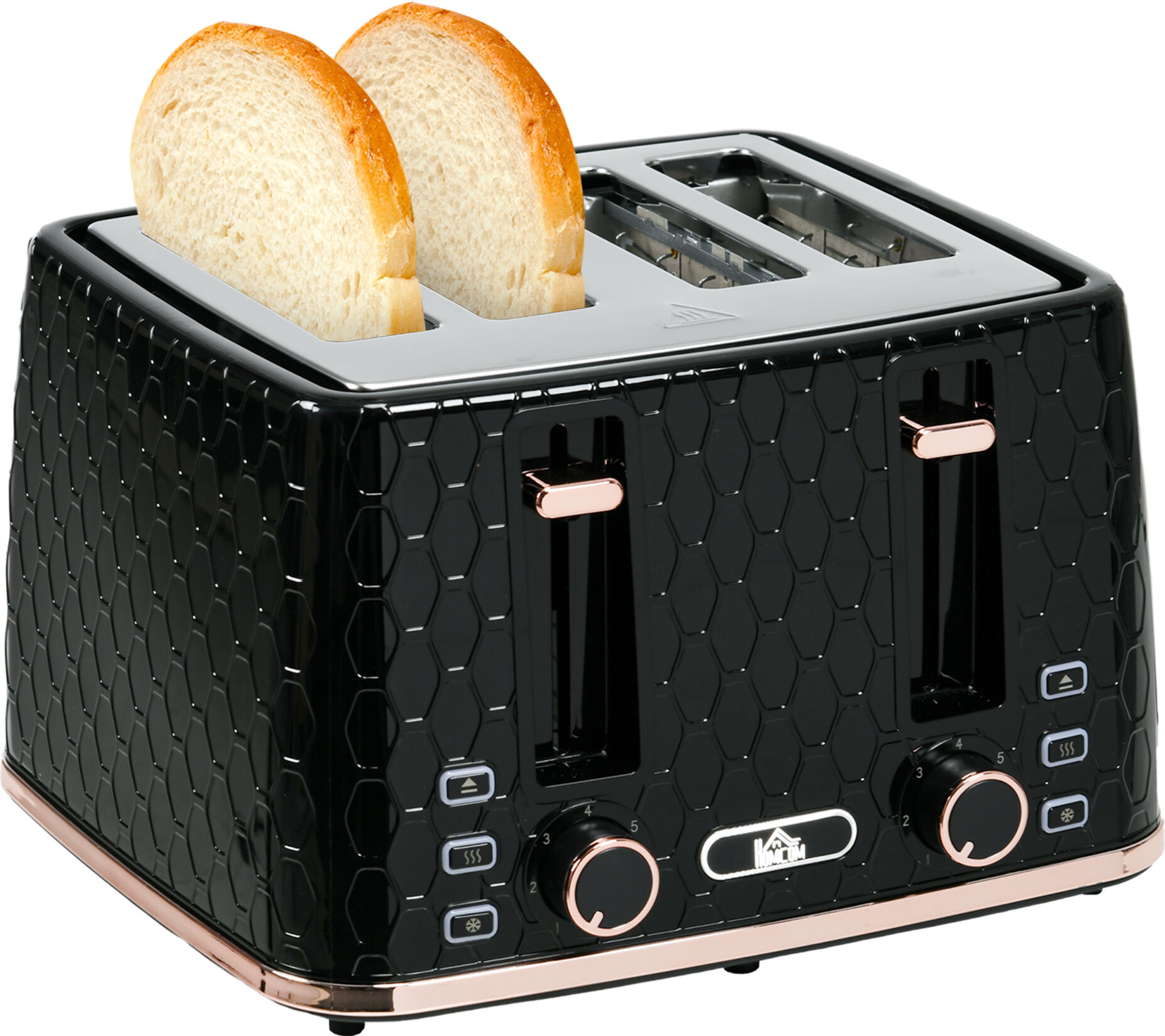 HOMCOM 4 Slice Toaster with 7 Browning Levels, High Lift, Reheat/Defrost/Cancel, Self-centring Function, Auto Off, 1600W, Black
