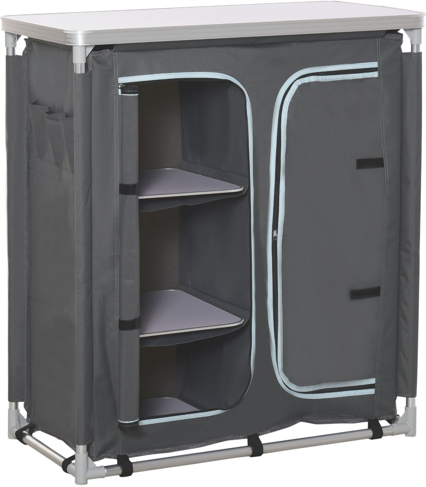 Outsunny Aluminium Camping Kitchen Station, 3-Shelf Cupboard & Cook Table, BBQ Party Picnic Storage Organiser with Carrying Bag Aosom UK
