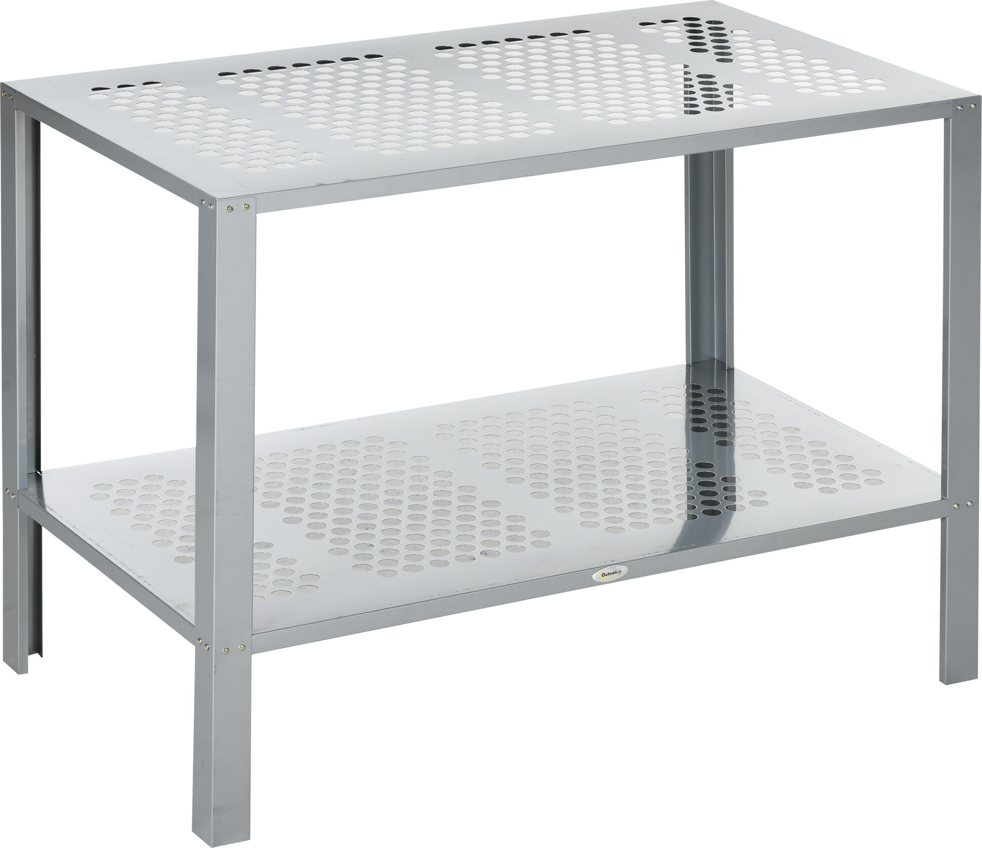 Outsunny 2-Tier Plant Stand, Corner Plant Shelf for Outdoor and Indoor Storage Organizer, Freestanding Flower Rack w/Steel Frame, Silver Aosom UK