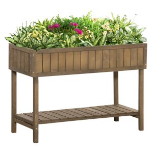 Outsunny Wooden Raised Garden Bed, Planter Box Stand for Outdoor Plants, 8 Compartments, 110L x 46W x 76H cm, Brown