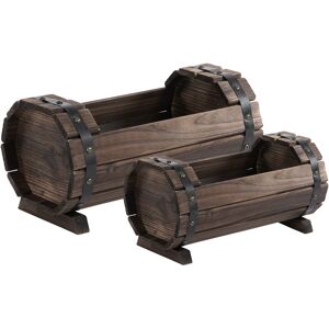 Outsunny Set of 2 Wooden Planter Boxes, Durable Outdoor & Indoor Flower Beds, Carbonized Wood Finish