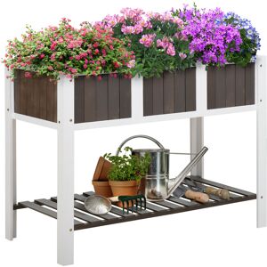 Outsunny Wooden Planter Raised Elevated Garden Bed Planter Flower Boxes with Shelf Solid Wood Outdoor/Indoor, 119x57x89cm