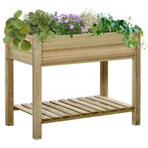 Outsunny Garden Wooden Planters， Raised Garden Bed with Legs and Storage Shelf, Gardening Standing Growing Bed Flower Boxes for Backyard, Balcony