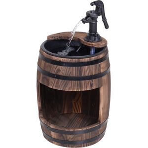 Outsunny Wood Barrel Patio Water Fountain Electric Pump Garden Decorative Ornament with Flower Planter Decor