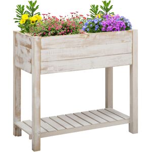 Outsunny Elevated Wooden Planter, Garden Raised Bed with 2 Tiers, 4 Pockets for Vegetable, Flower, Herb Gardening, Backyard Patio, White