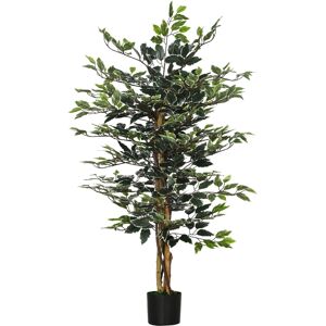 HOMCOM Lifelike Artificial Ficus Tree, 130cm Tall Fake Plant in Pot with Realistic Leaves for Indoor Outdoor Decor, Green.