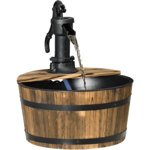 Outsunny 1 Tier Wooden Barrel Water Fountain Outdoor Garden Decorative Water Feature w/ Electric Pump